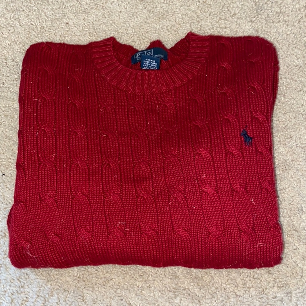 Boys M Red long sleeve polo
